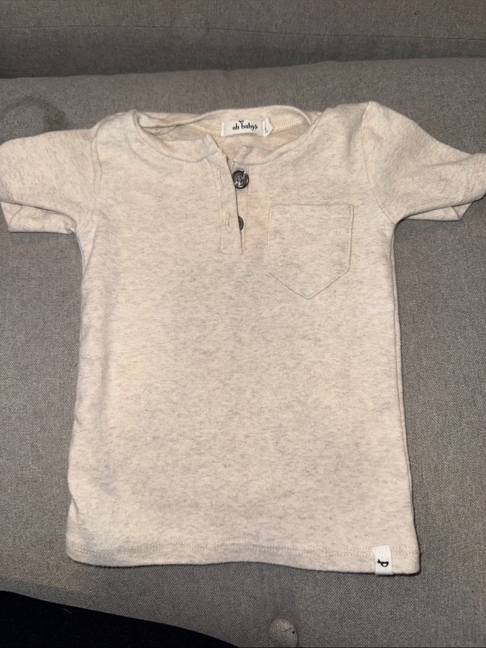 Oh Baby Cream Short Sleeve Henley Tee
